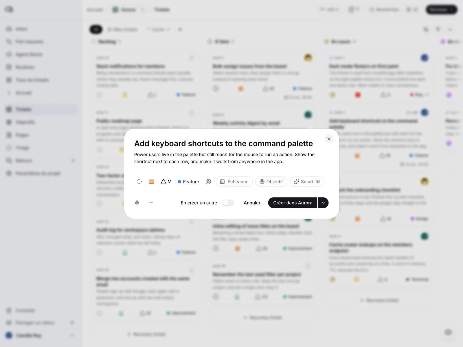 The new issue dialog, with a title, a short description and three properties set.